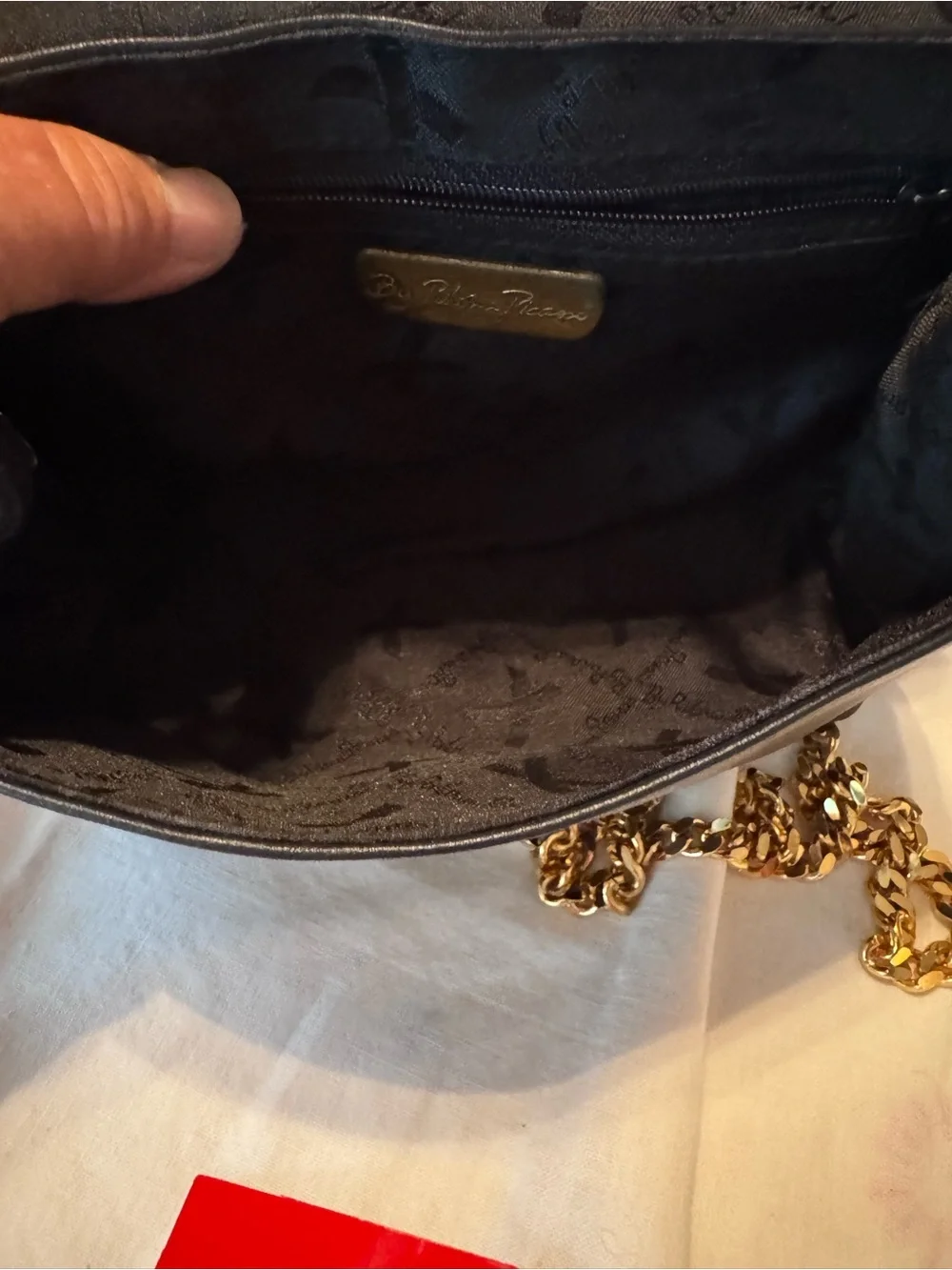 Paloma Picasso Black Leather Crossbody with Gold Chain